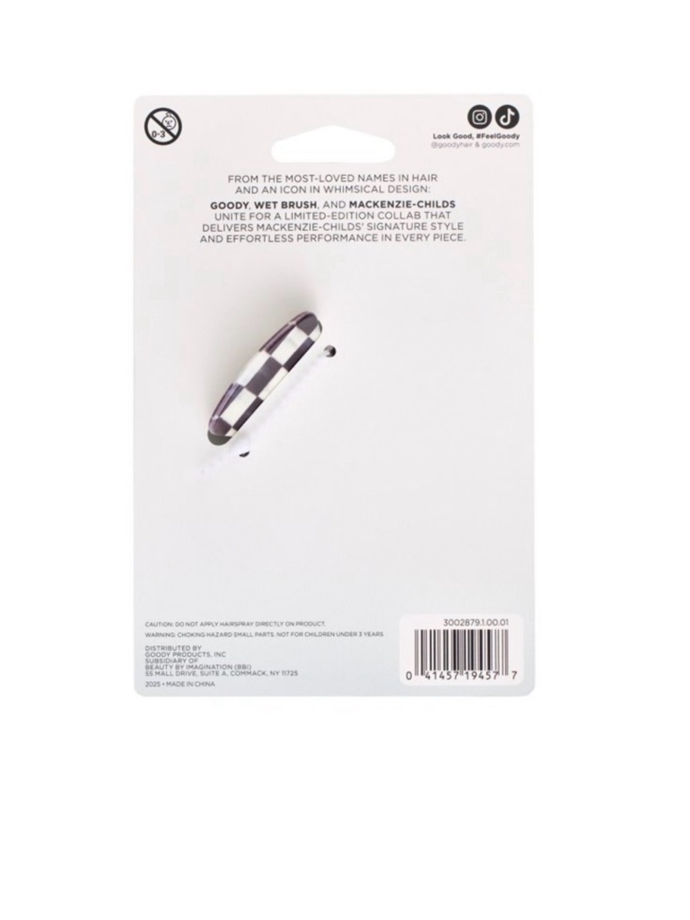 MacKenzie-Childs Black and White Check Claw Hair Clip - Picture 2 of 2